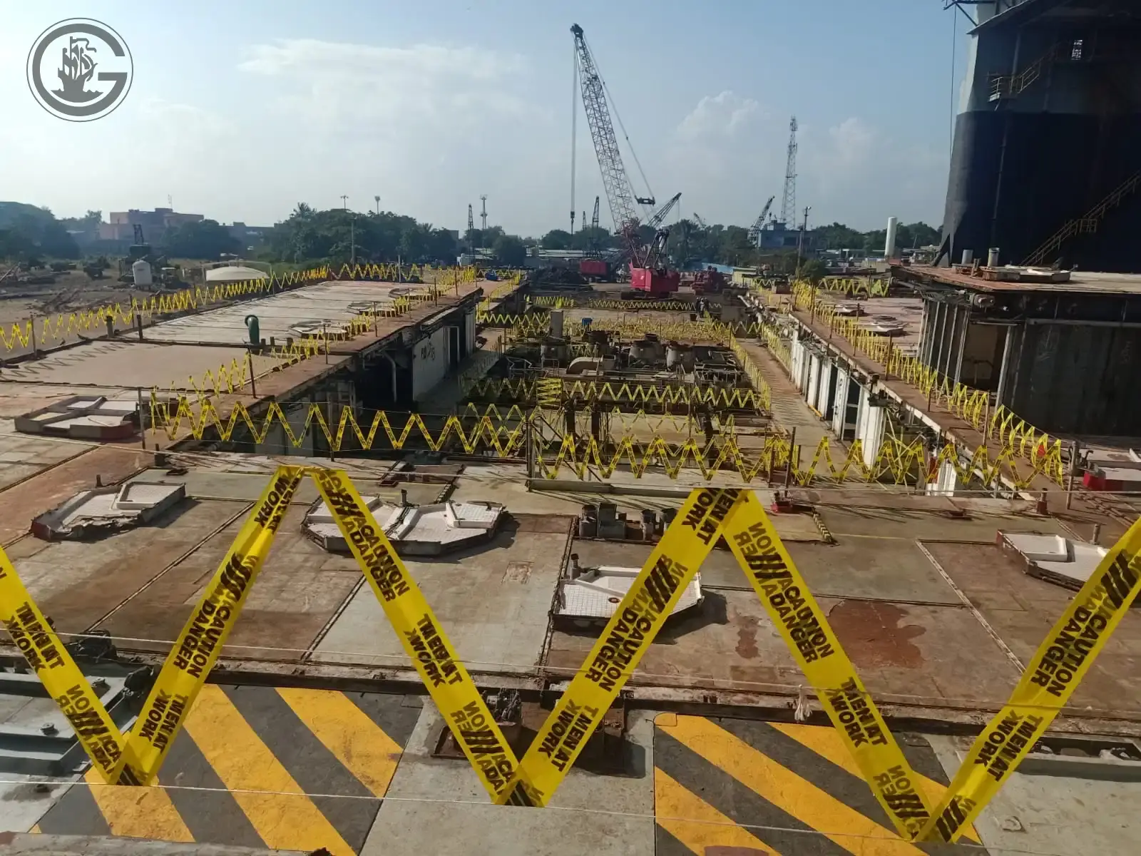 Onboard Work Area with barricades during cutting process - Shri Gautam Ship Breakings